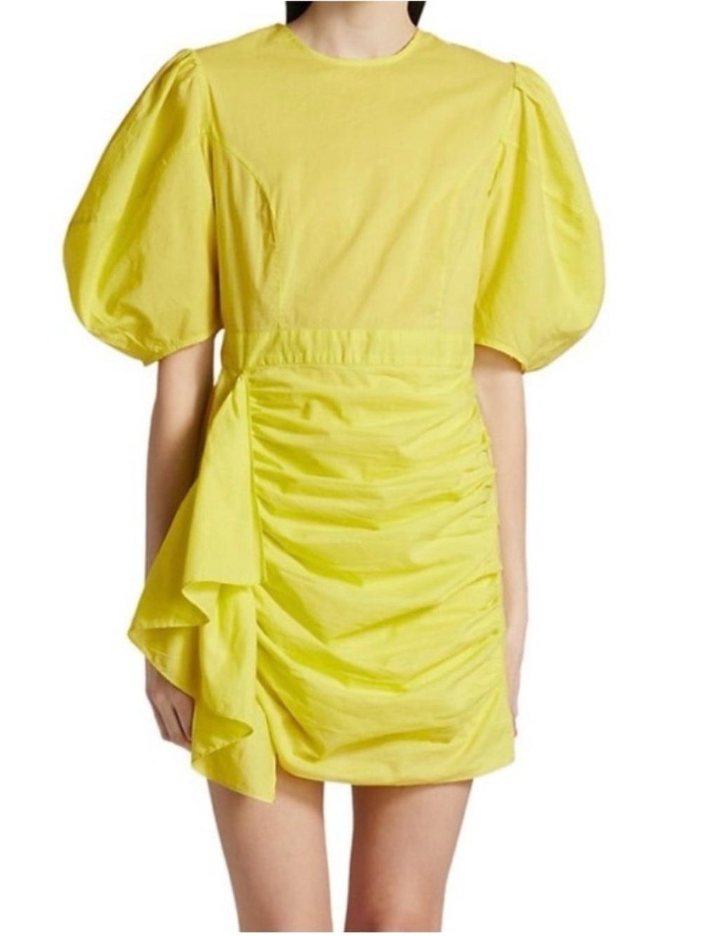 Strut & Bolt Yellow Puff Sleeve Ruched Mini Dress Statement Party Vacation Large